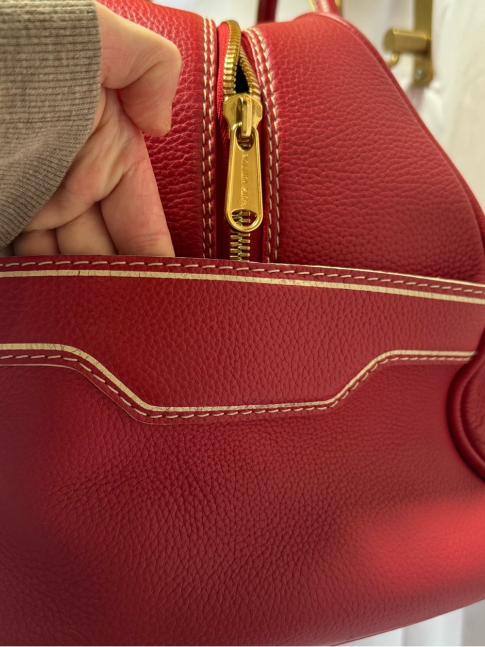 Louis Vuitton Red Leather Satchel Handbag - Designer Style - Picture 8 of 10